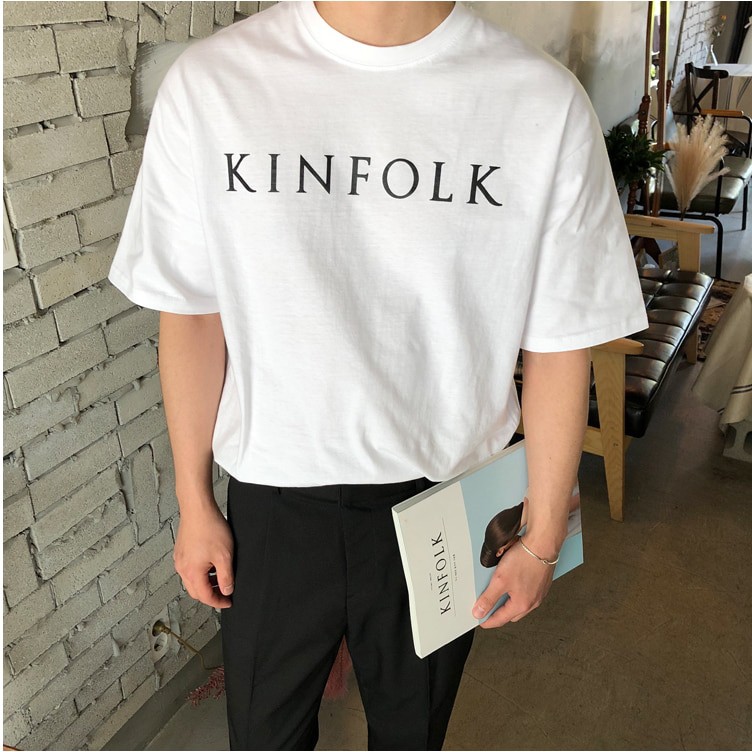 (Kèm clip) RYAN Áo thun nam KINFOLK trắng ngắn tay vải cotton cổ bo tròn thương hiệu RYAN form rộng phong cách Hàn Quốc | BigBuy360 - bigbuy360.vn