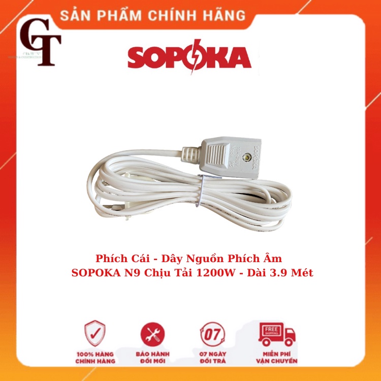 Phích Cái - Dây Phích Âm SOPOKA N9Kèm Dây Nguồn Dài 3.9 Mét Chịu Tải 1200W