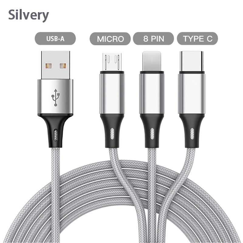3 In 1 Fast Charging Cable Micro USB Type C Cable iPhone Lightning cable Multi port USB charging cable