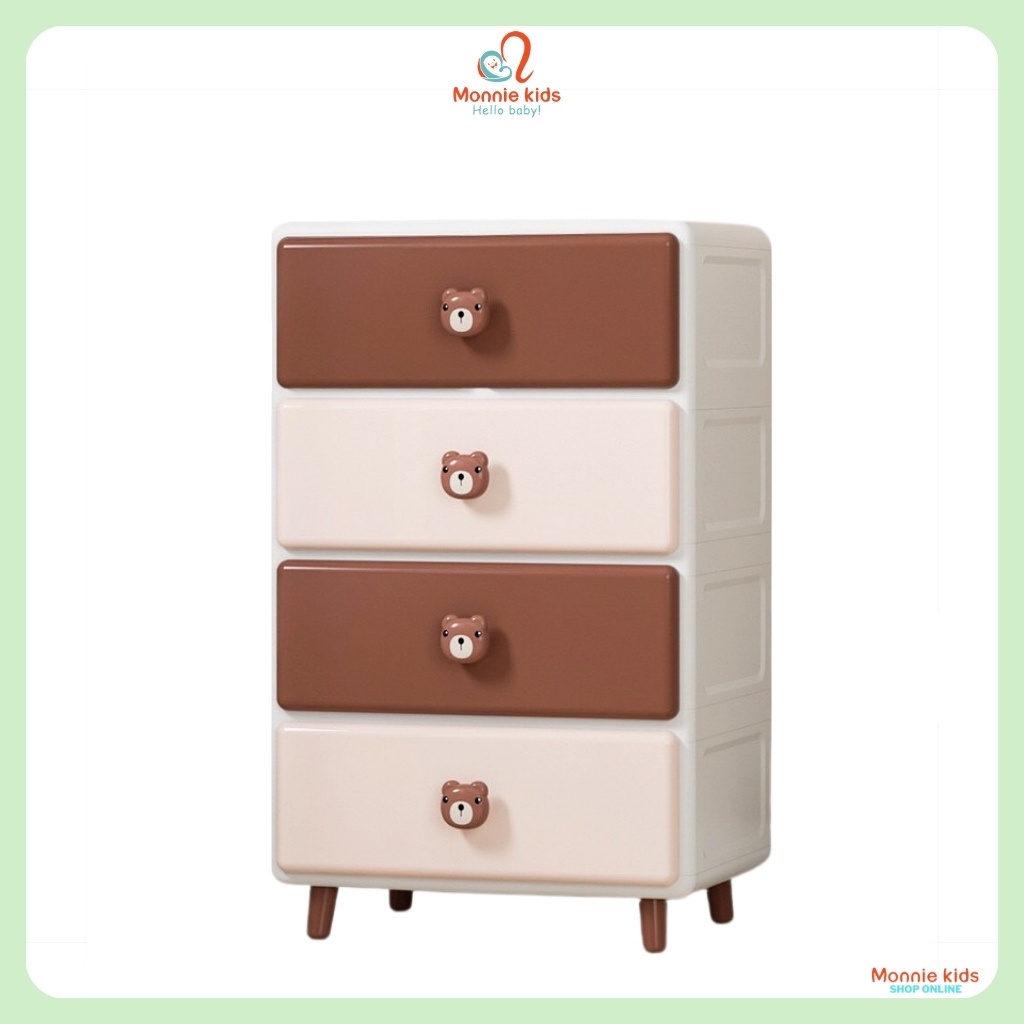 Tủ đựng đồ dùng cho bé gấu thỏ 4 tầng 40x45x89 cm 14504, tủ đựng quần áo trẻ em - Monnie Kids