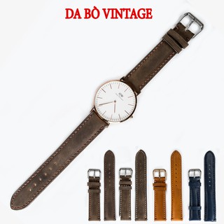 Dây đồng hồ nam da bò Vintage-khâu tay thủ công D111 size 18mm, 20mm, 22mm, 24mm-Bụi leather