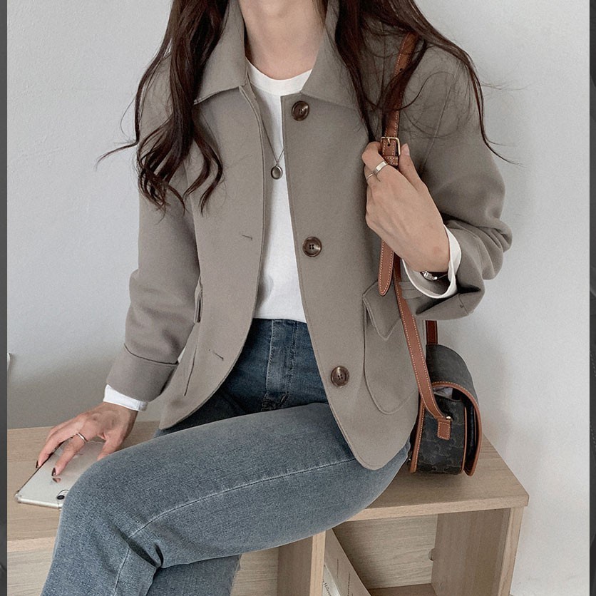 Áo khoác lửng tay dài một hàng nút 39069 cho nữ