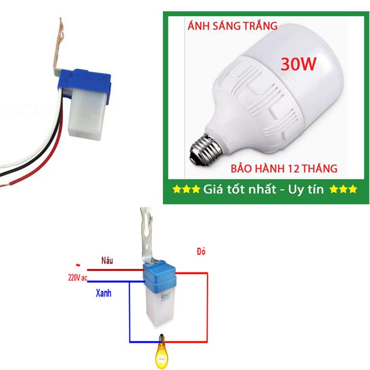 Bo 2 san pham cong tac cam bien anh sang va bong tru 30w sieu sang tiet kiem dien, tien dung cho gia dinh MBS 9779