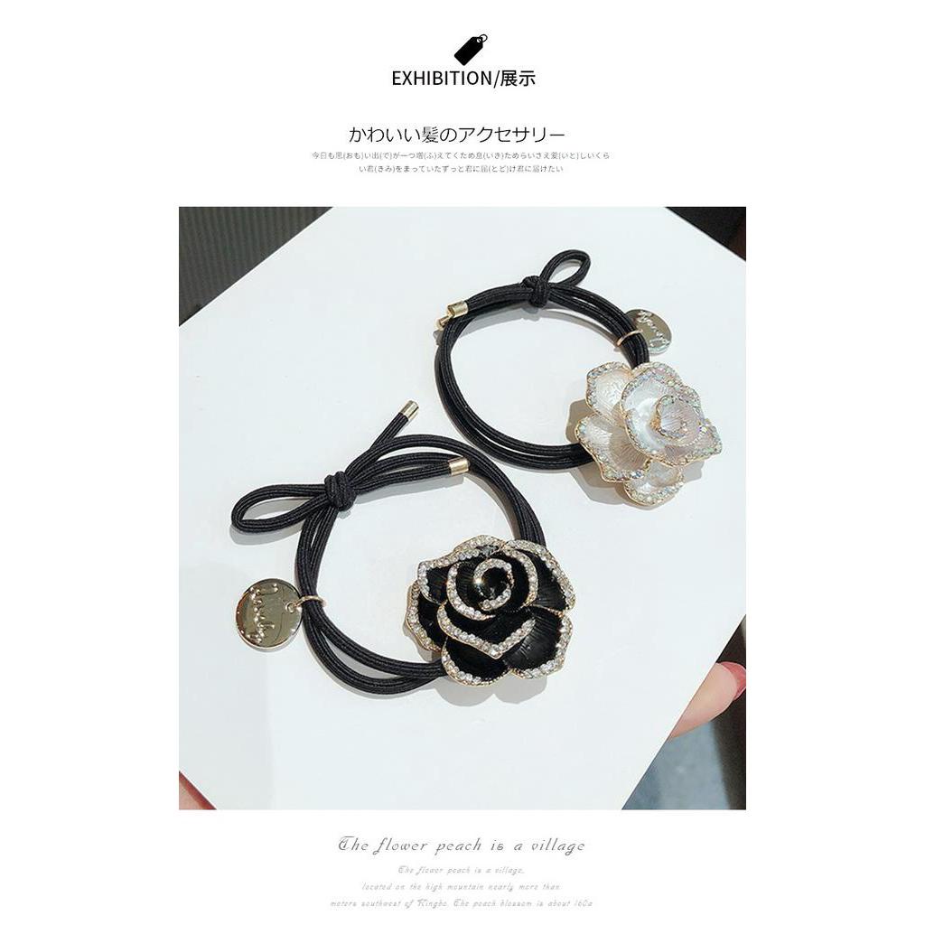 Dây buộc tóc đính hoa trà cao cấp phong cách mới