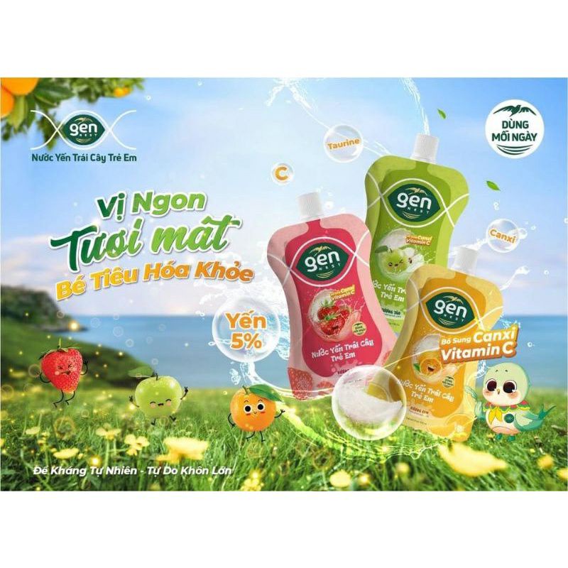 Combo 5 túi nước yến sữa Gen Nest hương cam/dâu/táo - 105ml/túi