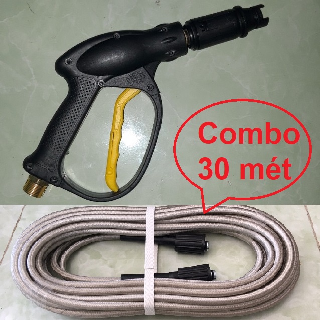 Bộ 30m-15m-7m dây rửa xe và súng xịt - súng rửa xe áp lực cao ren 22mm - lõi 15mm