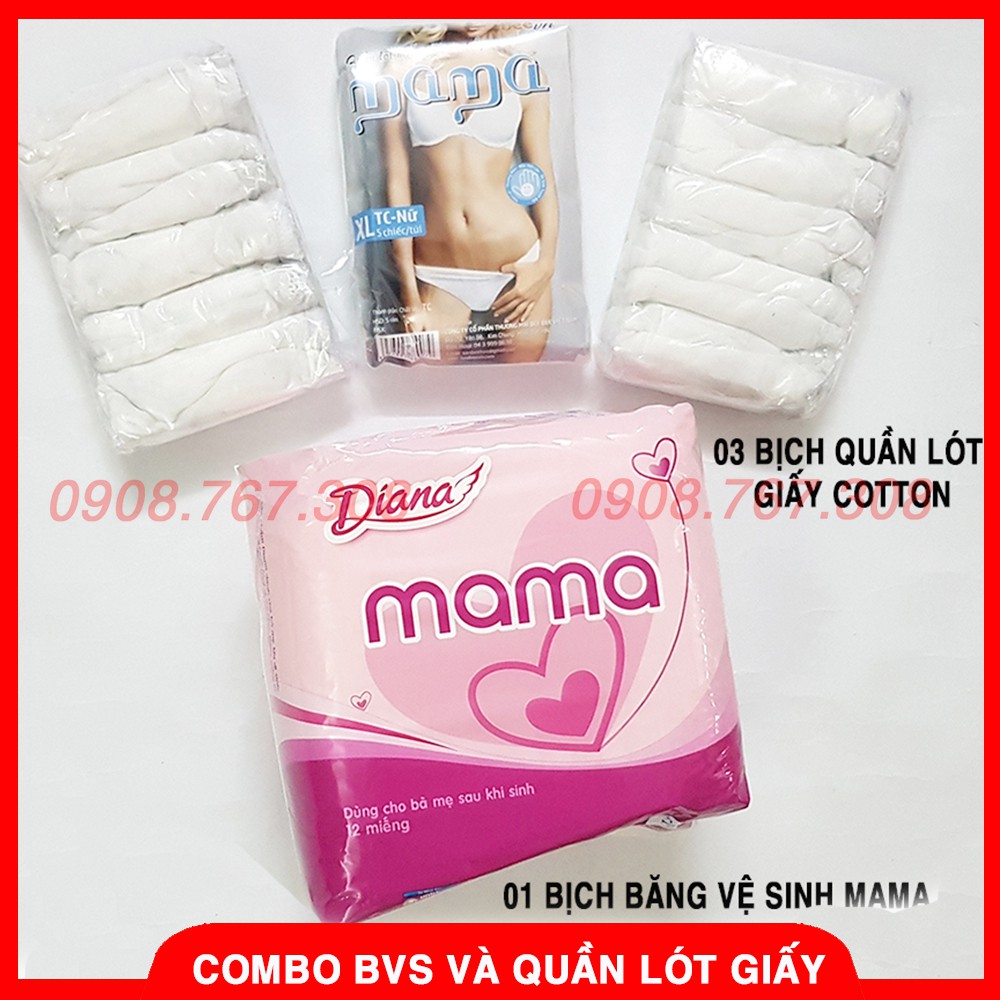 Combo 1 Bịch Băng Vệ Sinh MaMa + 3 Gói Quần Lót Giấy Cotton Cho Mẹ
