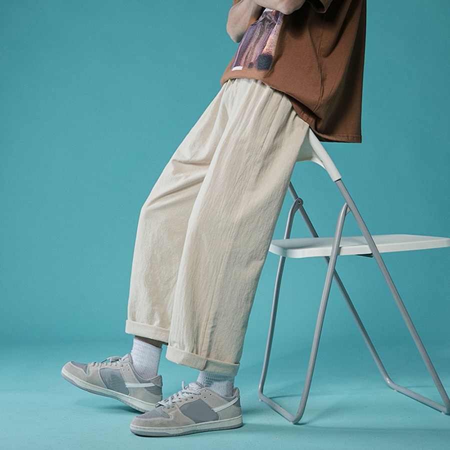 Quần baggy ống suông nam nữ-Quần ống rộng unisex xắn gấu siêu dễ chịu-Bốn màu Đen Be Ghi Hồng 3 Size M L XL