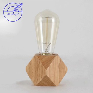 Đế đèn để bàn chuôi E27 phích cắm EU bằng gỗ hình kim cương đẹp mắt