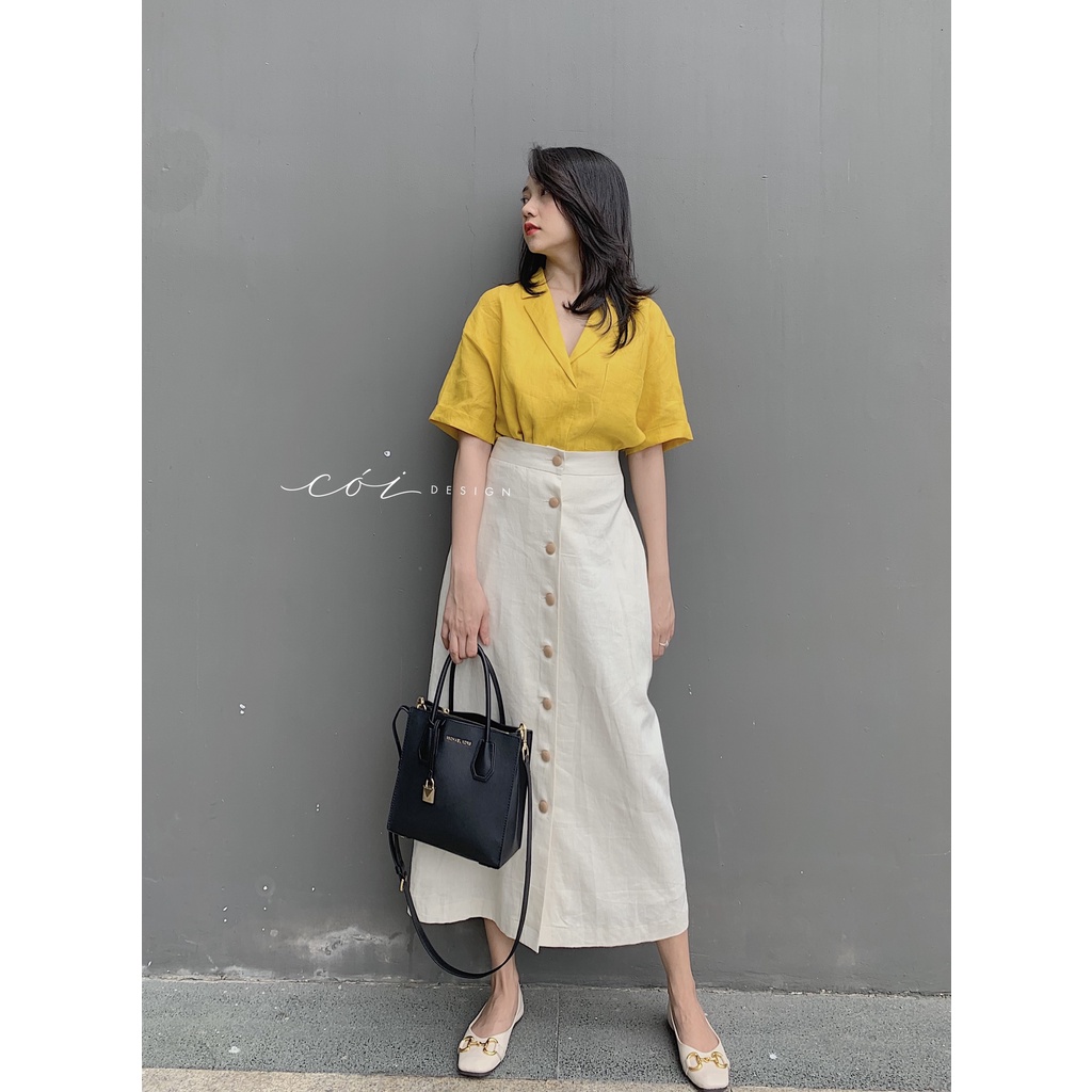Chân váy linen hàng nút Cói Design