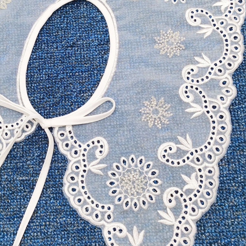 Khăn Choàng Cổ Đính Hạt Giả Hình Hoa Hướng Dương Thêu Họa Tiết Chiếc Lá Màu Trắng Phong Cách Vintage Thời Trang Cho Nữ