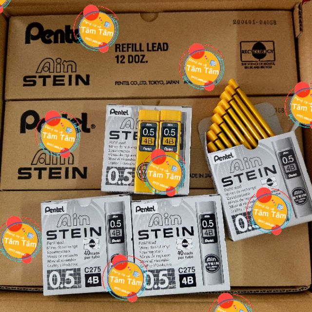 [ TÂM TÂM ]-Ruột chì 0.5mm 4B,Ngòi chì Pentel Ain Stein 0.5mm 4B (Hộp 40 ruột)-