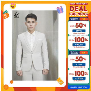 Bộ vest nam màu kem nhạt ôm body