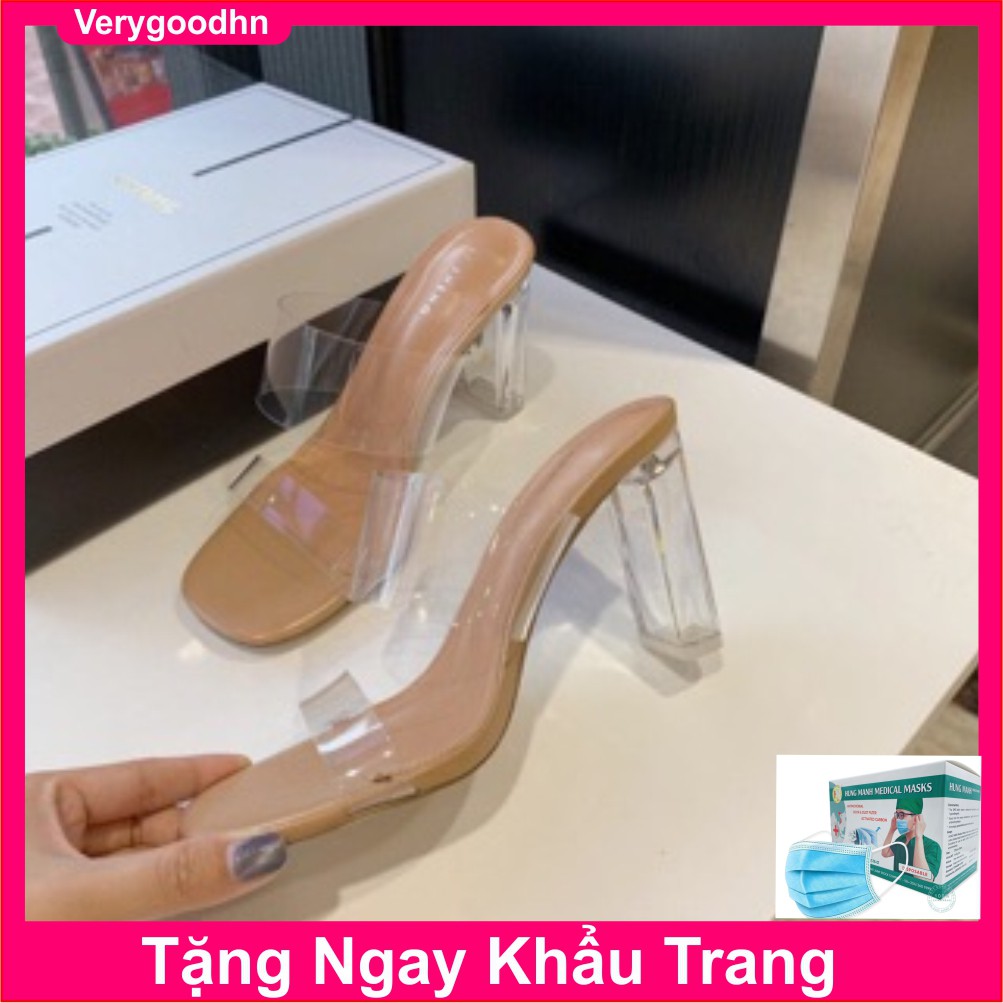 Sandal Guốc Cao Gót Hai Quai Bản Trong Gót Vuông Cao 7cm HVNXK