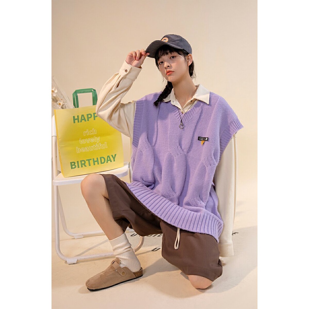 Áo Dệt Kim Sát Nách Dáng Rộng Cổ Chữ V Thời Trang Cho Nữ