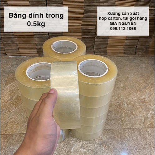 Băng dính màu trắng trong 0,5kg dùng gói hàng COD lõi siêu mỏng - 1 cuộn