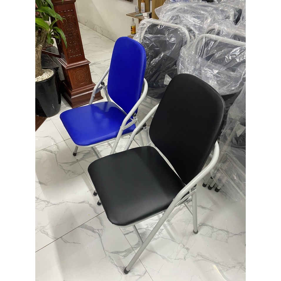 Ghế Gấp Văn Phòng Bọc Da, Ghế Học Sinh - Làm Việc Loại Đệm To Lưng To Dài, Màu Xanh -  Đen