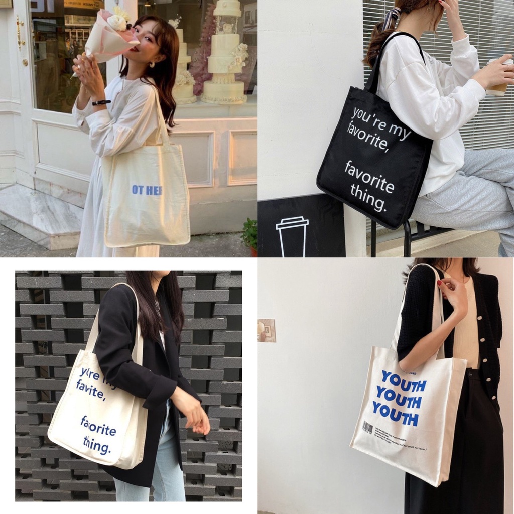 Túi tote túi vải canvas phong cách Hàn quốc, có khóa miệng ngăn phụ bên trong