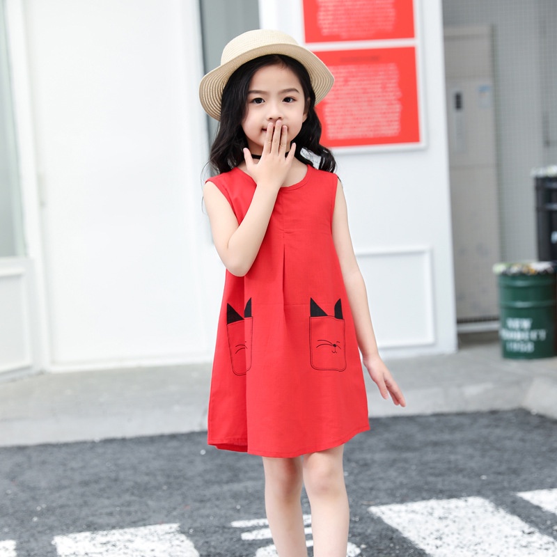 1-13 Years Girls Dresses Kids Summer Sleeveless Strap Dress Linen Solid Color Children Clothes Girl Casual Sundress