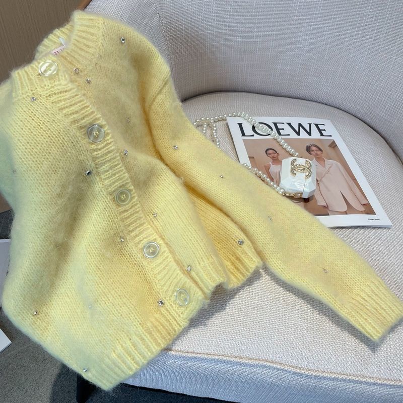 Áo Cardigan Dệt Kim Màu Vàng Ngọt Ngào Cho Nữ  tao bao