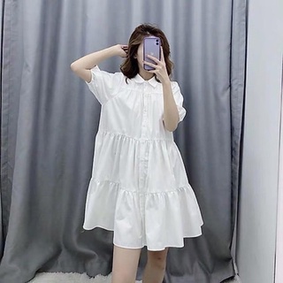 Váy Sơ Mi Trắng, Nữ Cộc Tay,  Đầm Babydoll Nữ Tay Lỡ Dáng Lửng, Váy sơ mi dáng dài,váy babydoll, váy sơ mi, SIÊU XINH
