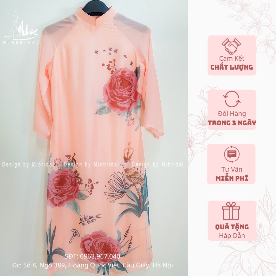 Áo dài các tân dáng xuông 4 tà chất liệu voan tơ óng in hoa văn, màu vàng | BigBuy360 - bigbuy360.vn