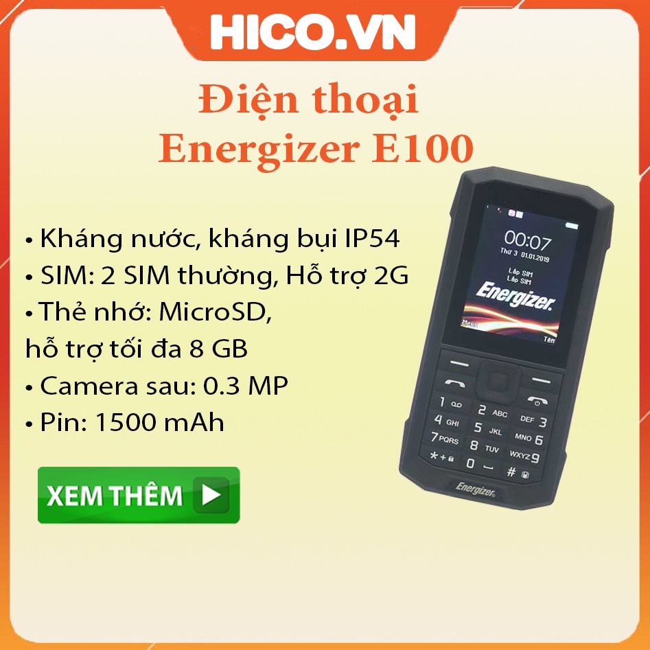 [Mã 1511ELSALE hoàn 7% đơn 300K] Điện Thoại Energizer E100 2 Sim Chống Nước - Hàng Chính Hãng - Bảo Hành 12 Tháng | BigBuy360 - bigbuy360.vn