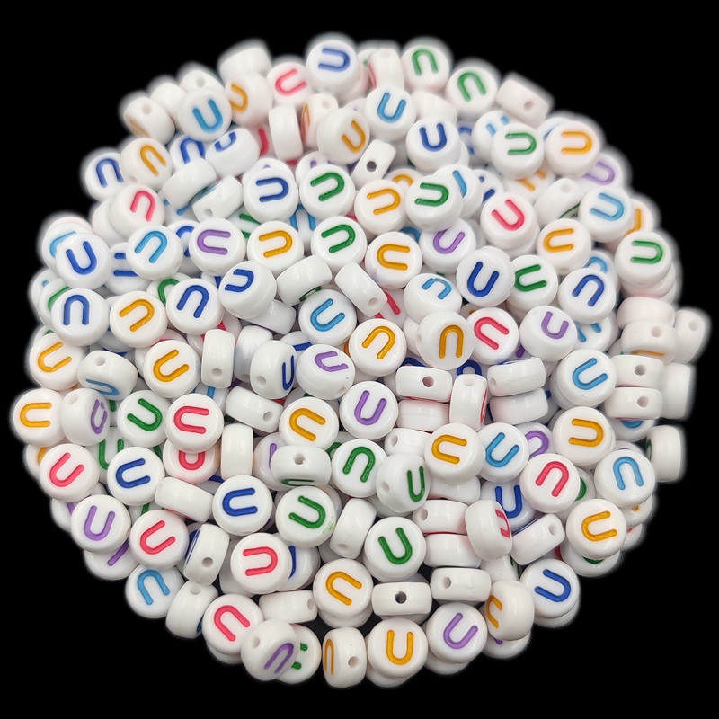 100 Hạt Nhựa Hình Tròn In Chữ Cái A-Z Kích Thước 4x7mm Dùng Làm Trang Sức