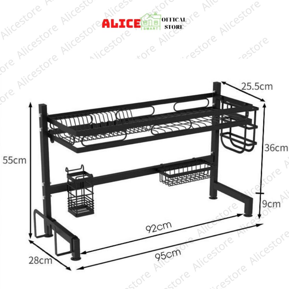 Kệ úp bát đĩa Thông Minh Trên Bồn Rửa Úp Bát Đa Năng 2 Tầng Inox Chống Rỉ Sét Sơn Đen Tĩnh Điện Cao Cấp - Alicestore