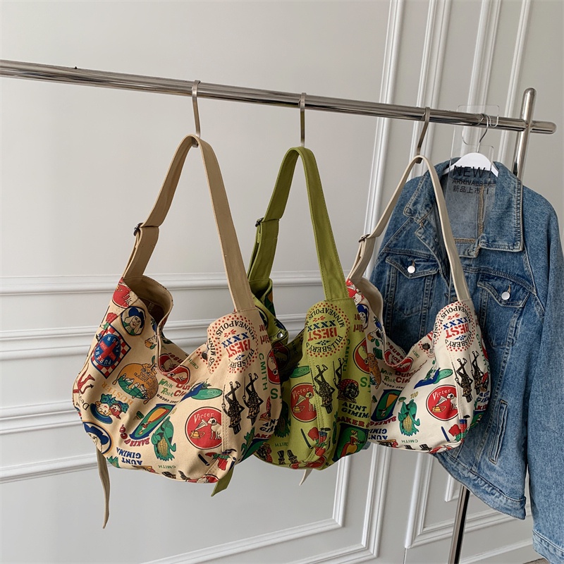 Túi tote PRETTYZYS bằng vải canvas có ngăn chứa lớn phong cách Hàn Quốc thời trang cho nữ 2022