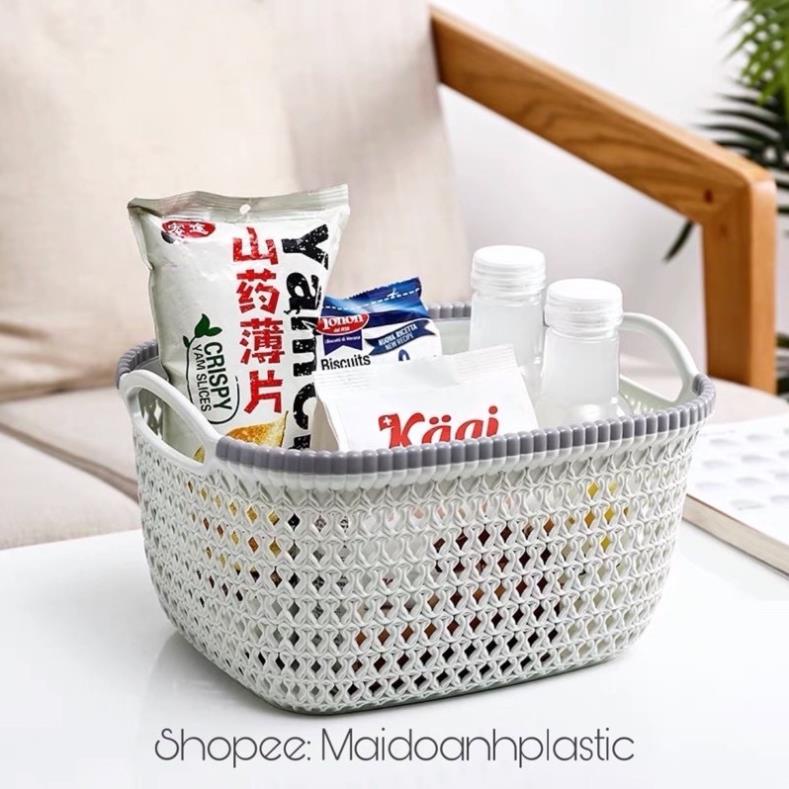 [Kho sỉ]  Rổ nhựa giả mây có quai cầm cỡ nhỏ Việt Nhật 3378-1