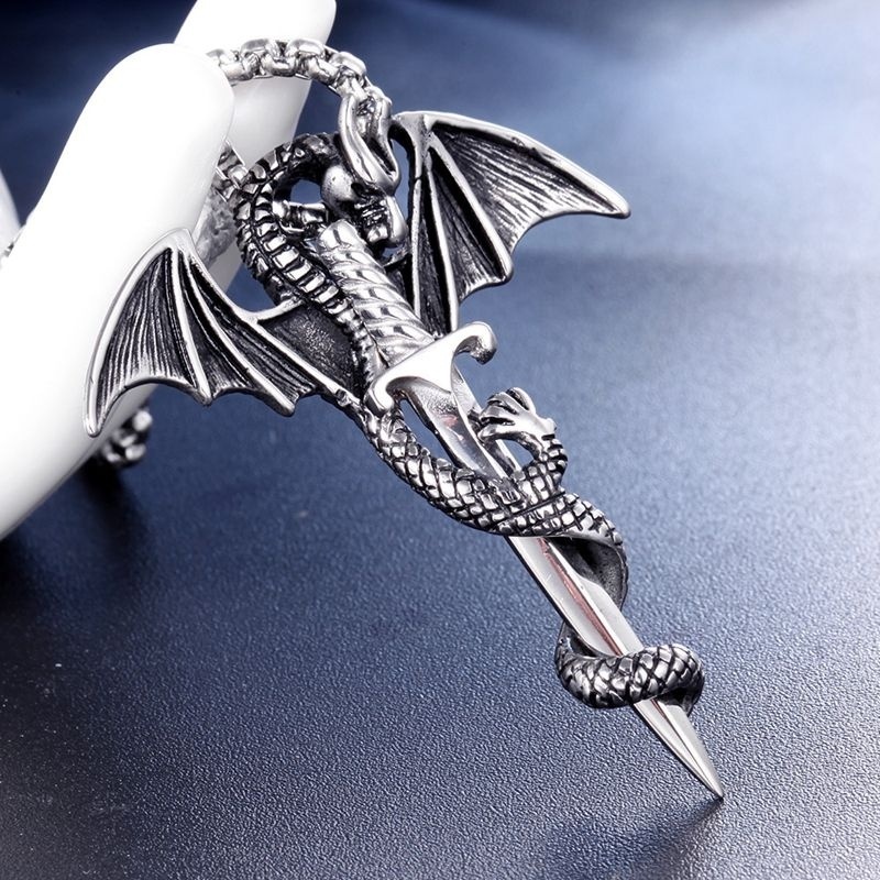 (Hàng Có Sẵn) Vòng cổ Mặt Hình Rồng Và Thánh Giá Phong Cách Gothic Thời Trang Cho Nam