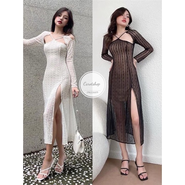 đầm ren midi xẻ tà siêu hot - Carotshop