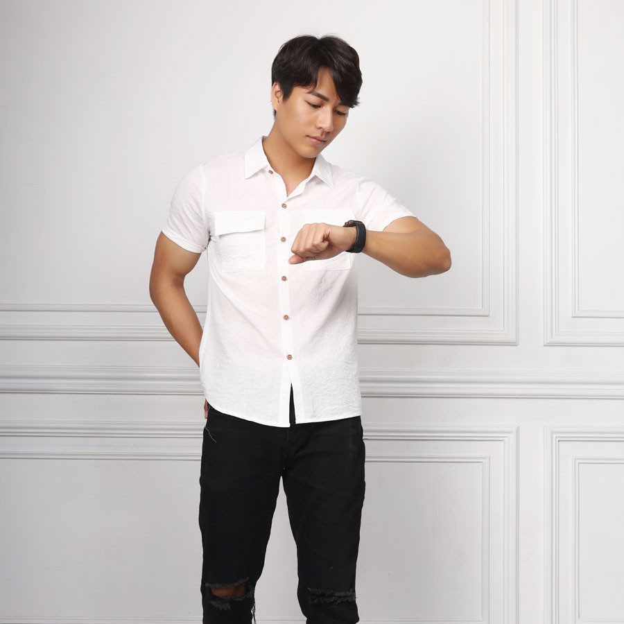 Áo Sơ Mi Nam Ngắn Tay Chất Đũi Linen Cao Cấp Mặc Mát Kiểu Dáng Trẻ Trung AD01