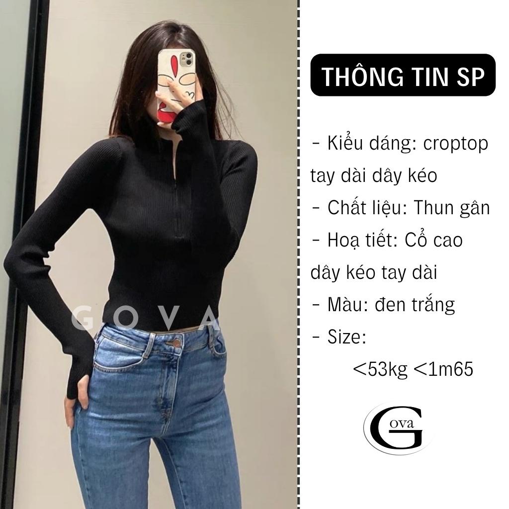 Áo Croptop cổ cao dây kéo Hot Chất Thun Ôm Mềm Mát, Áo tay dài ôm body hot trend sexy Gova