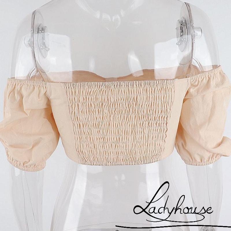 Áo Croptop Trễ Vai Tay Phồng Màu Trơn Thời Trang Mùa Hè Cho Nữ