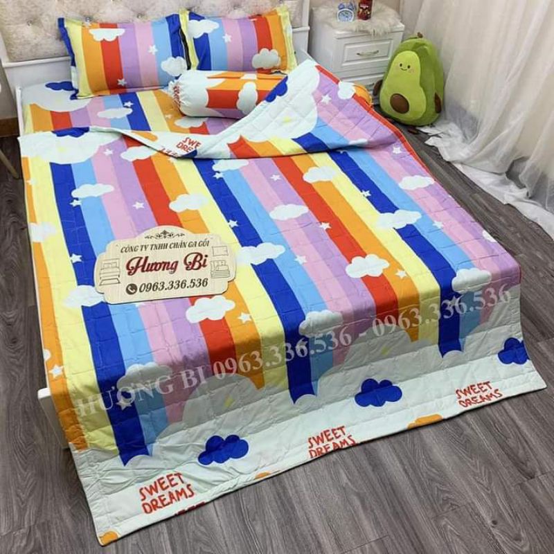 Set chăn hè Cotton Poly 5 món gồm 1 ga ,2 vỏ gối đầu , 1 vỏ gối ,1 chăn hè Trần