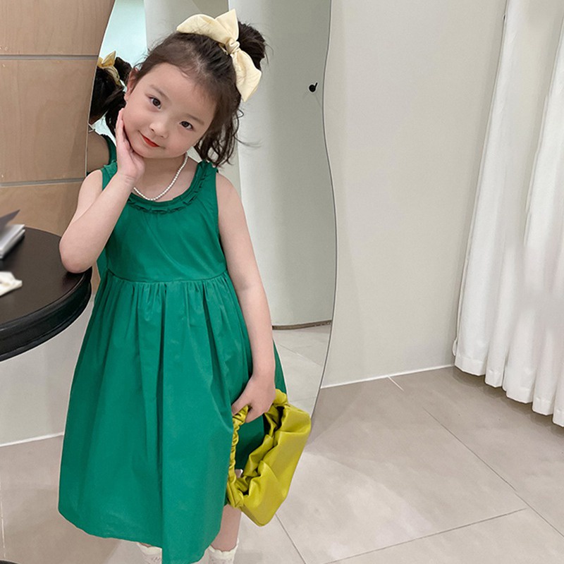 Đầm Công Chúa Không Tay Cổ Tròn Phong Cách Hàn Quốc Thời Trang Mùa Hè Cho Bé Gái