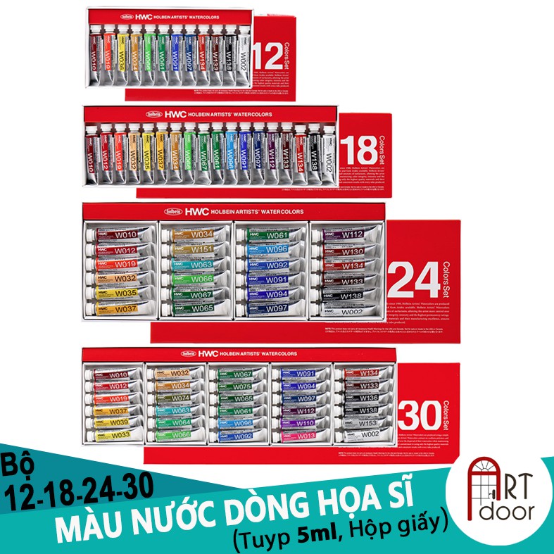 [ARTDOOR] Bộ màu Nước Tuýp HOLBEIN Artist' 5ml (hộp giấy)