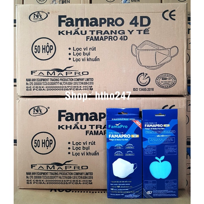 Hộp 10c Khẩu trang 4D Famapro KF94 loại hàng hộp cao cấp chính hãng Nam Anh, đủ màu, kháng khuẩn tốt