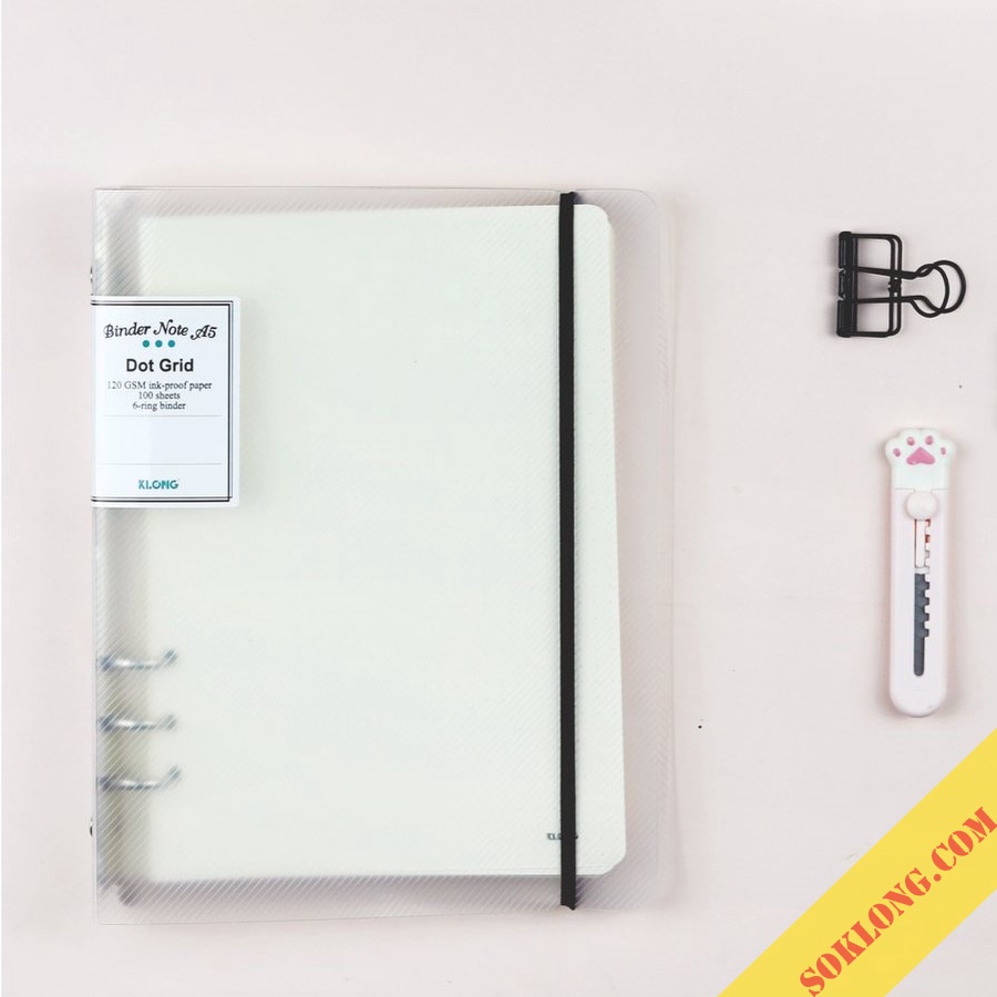 Combo 2 sổ còng Klong A5 ruột caro + dot grid 200 trang MS 994+995 giấy siêu dày binder dễ refill giấy