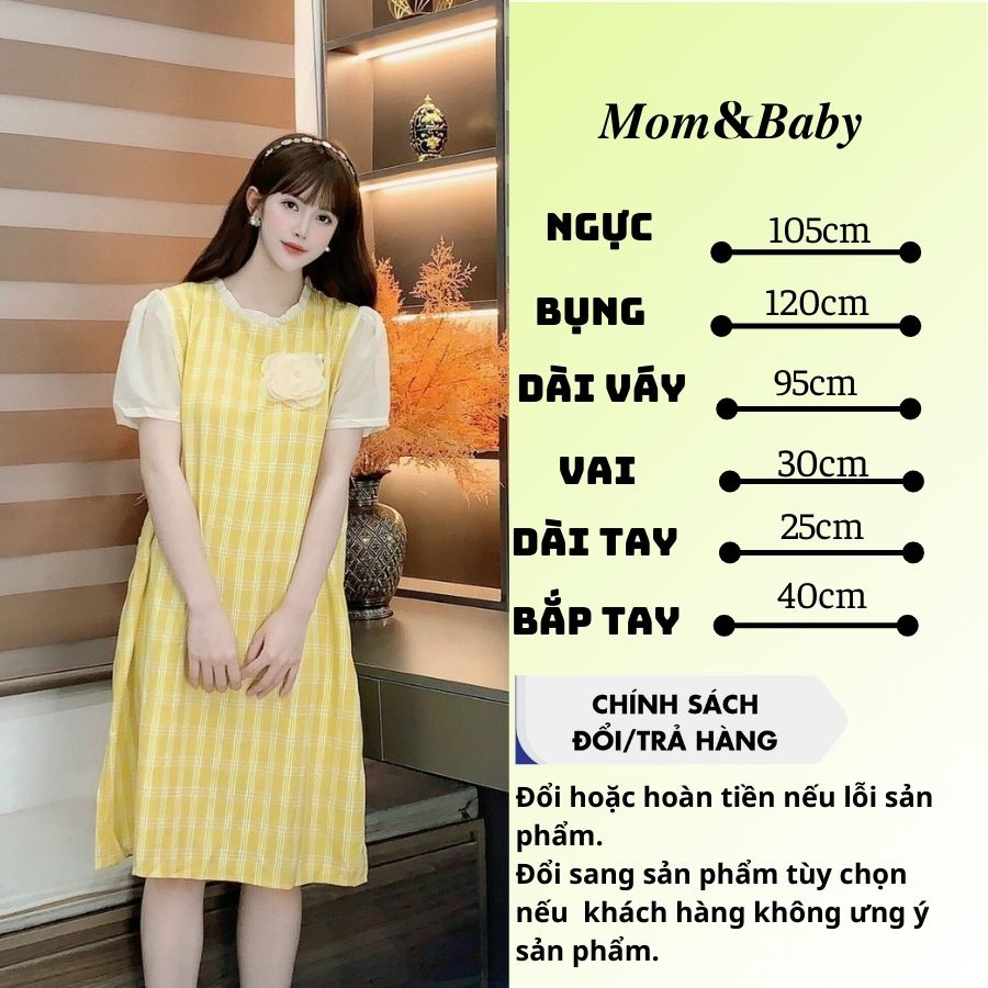 Váy bầu ngắn tay thời trang thiết kế kẻ hoa ngực Mom and baby M529