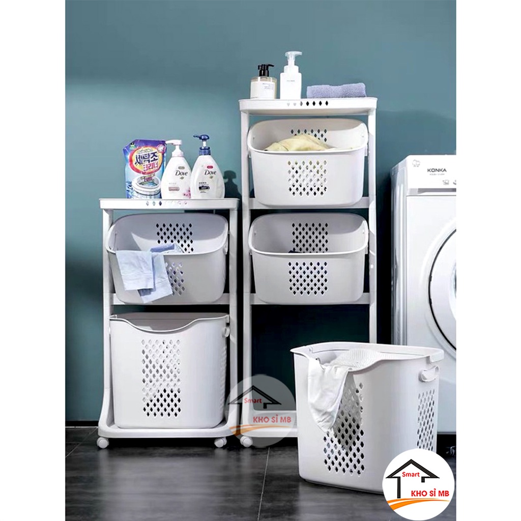 giỏ nhựa đựng quần áo, mỹ phẩm, kệ đa năng đựng đồ 3 tầng, có bánh xe Việt Nhật, giao màu ngẫu nhiên- kho sỉ mb