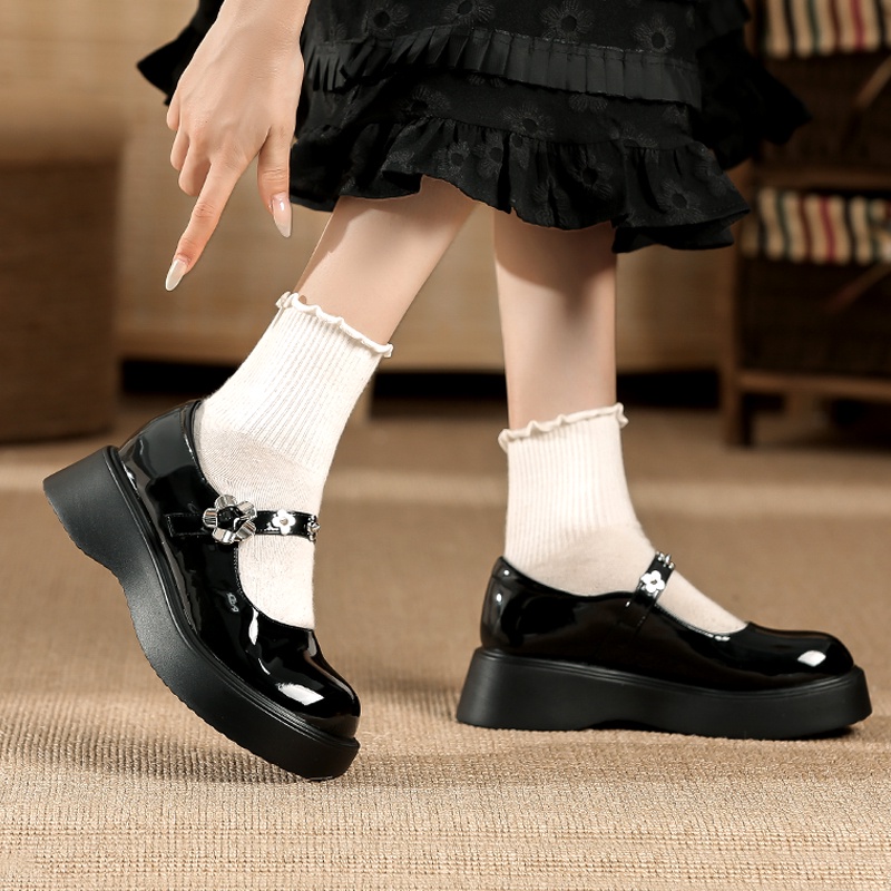 Giày Lười Da Đế Dày 6cm Phong Cách lolita Thời Trang Cho Nữ