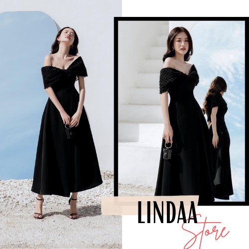 ĐẦM DỰ TIỆC TRỄ VAI XOÈ PHỐI VOAN BI GẠO NOBEN DRESS