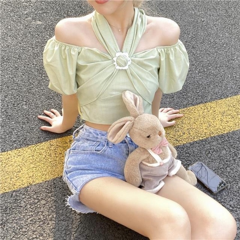 Áo Sơ Mi Ngắn Cổ Yếm Tay Phồng Phong Cách Pháp Cổ Điển Thời Trang Mùa Hè Cho Nữ
