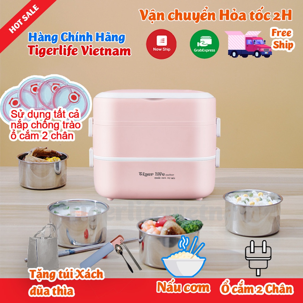 Hộp Cơm Cắm Điện MINISTYLE - Tigerlife 2022 Tặng Kèm Bộ Đũa, Túi, 4 Bát Inox, Giữ Nhiệt, Hâm Nóng Và Nấu Chín Thức Ăn