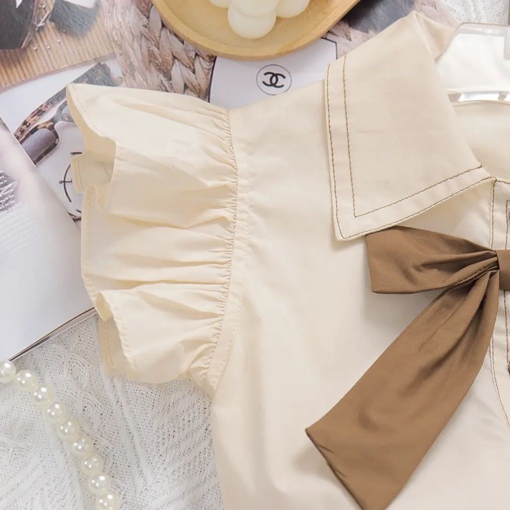 Set Đồ Mùa Hè 2 Món Gồm Áo Sơ Mi Tay Bay In Hoa + Quần Dài Thời Trang Cho Bé Gái
