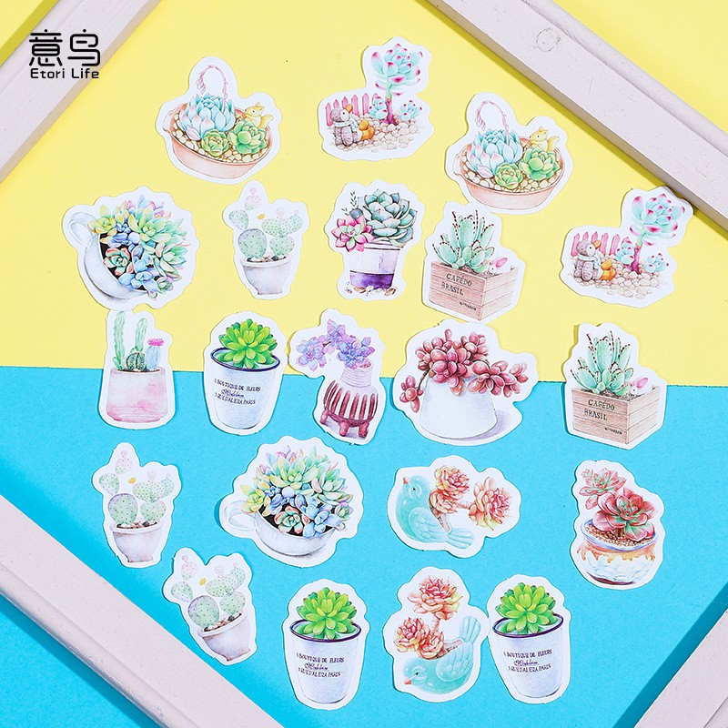 Sticker chủ đề Cây Xương Rồng Xanh - Hộp 45 miếng dán trang trí sổ tay Bullet Journal - M260