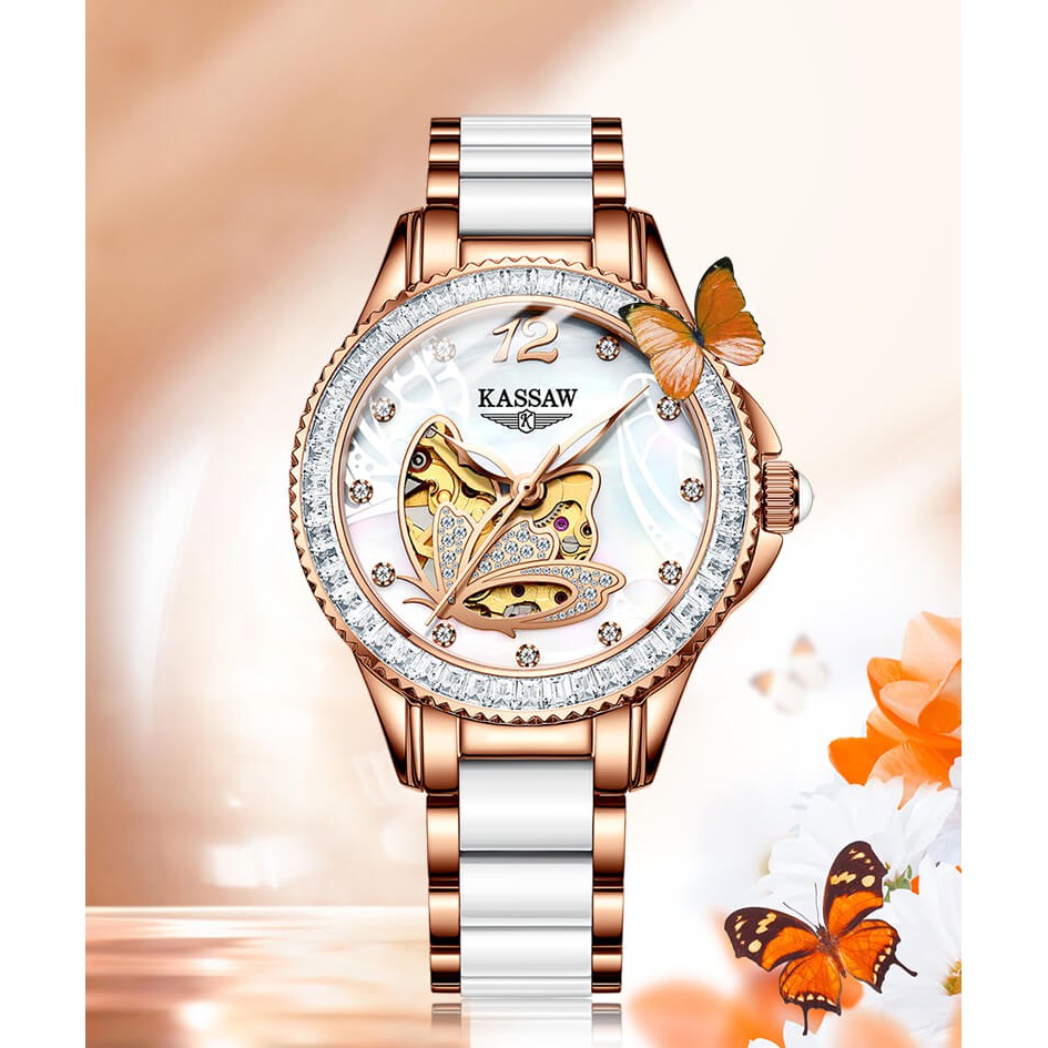 Đồng hồ nữ chính hãng KASSAW K889-1 Kính sapphire ,chống xước ,Chống nước 50m ,Bảo Hành 24 Tháng,máy cơ (Automatic)